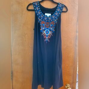 Industries B black cotton sun dress. Embroidered neckline. XL